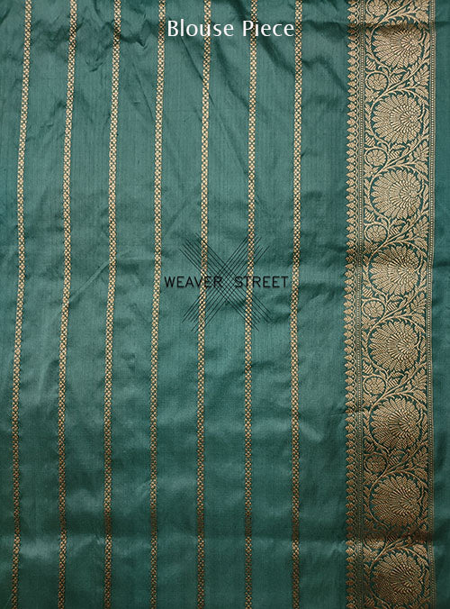 Basil Green Katan Silk Handwoven Banarasi saree with small flower buti (6) blouse