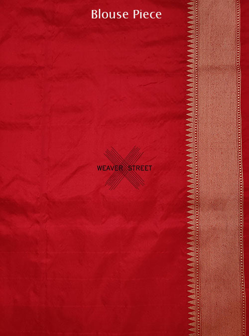 Beige katan silk handwoven Banarasi saree with kadwa buti in checks. 6 BLOUSE