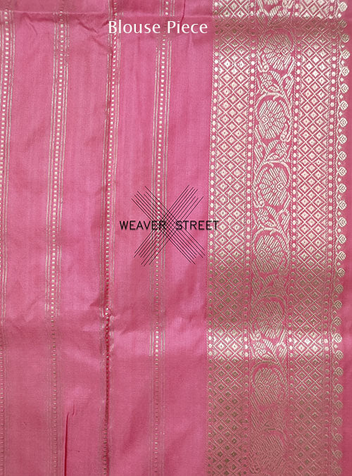 Bubblegum Pink Katan silk Handwoven Banarasi saree with tilfi Stylized buta (6) blouse
