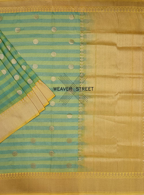 Green Cotton Tissue Handwoven Banarasi Saree with round kadwa buta (1) main