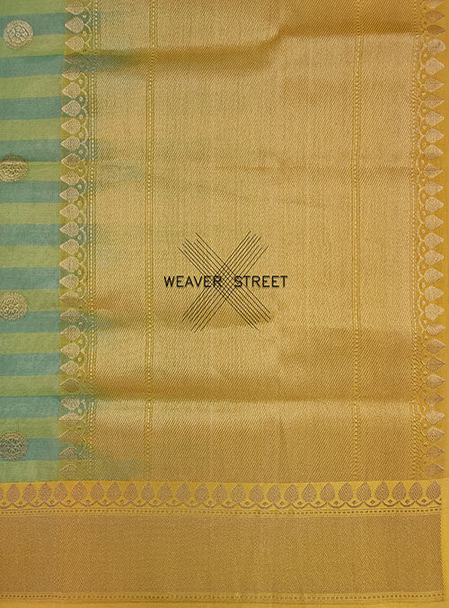 Green Cotton Tissue Handwoven Banarasi Saree with round kadwa buta (5) pallu