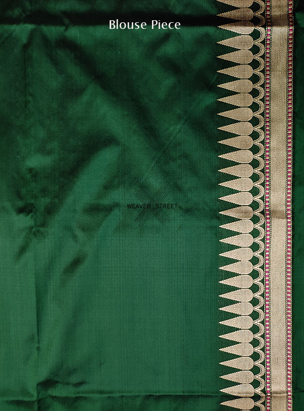 Green Katan silk Handwoven Banarasi saree with meenedar peacock buti. 6 BLOUSE