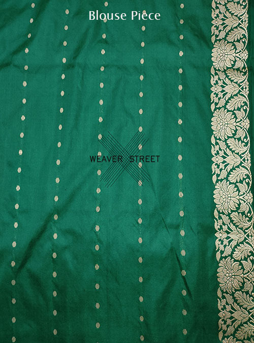 Jade Green Katan Silk Handwoven Banarasi saree with floral stripes (6) blouse