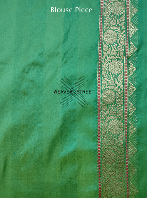 Jade Green Katan Silk Handwoven Banarasi saree with stylized alfi kadwa Buta (6) blouse