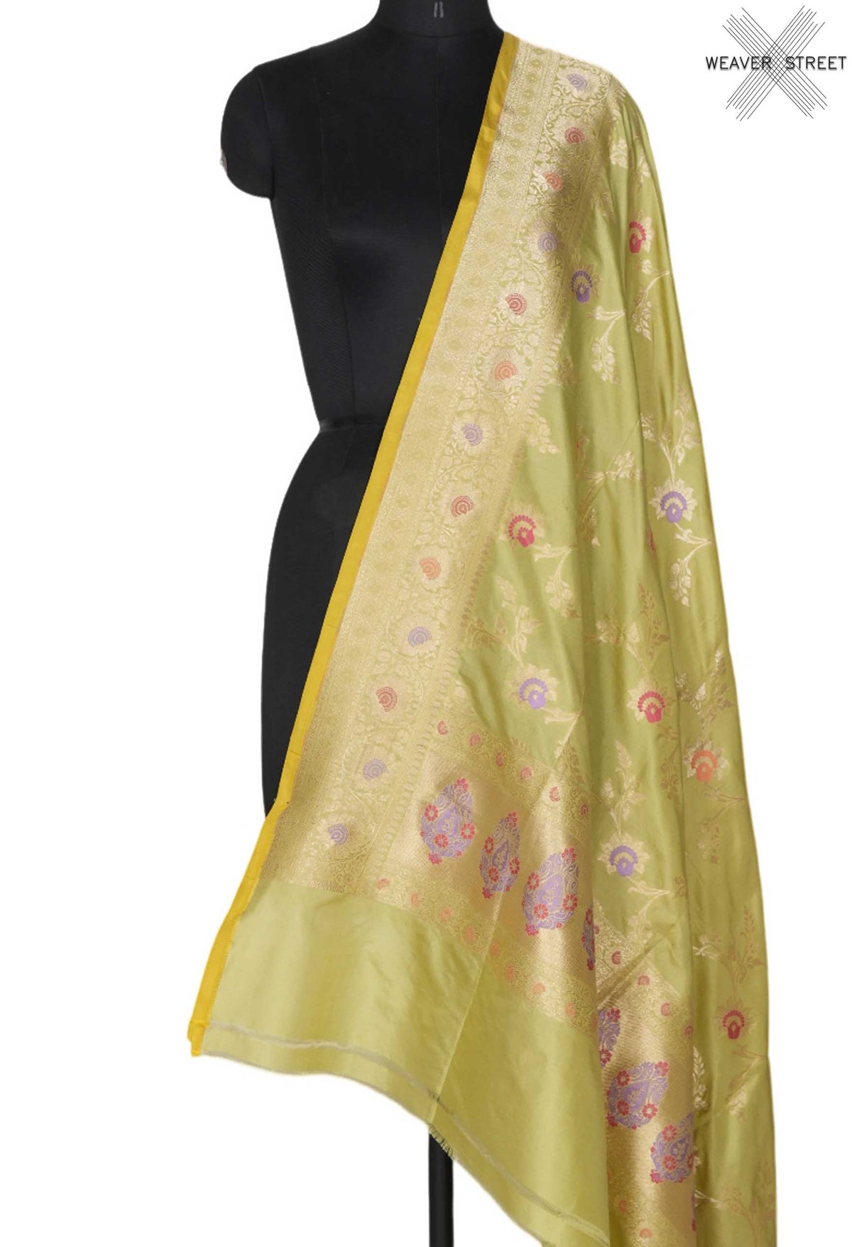 LimeGreenkatansilkBanarasidupattawithmeenedarfloraljaal_1