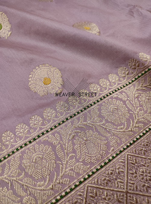 Mauve Katan Silk Handwoven Banarasi saree with stylized alfi kadwa Buta (2) detail