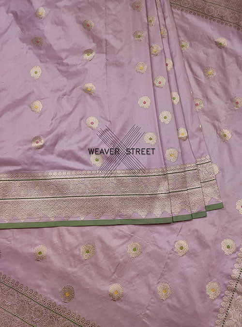 Mauve Katan Silk Handwoven Banarasi saree with stylized alfi kadwa Buta (4) center
