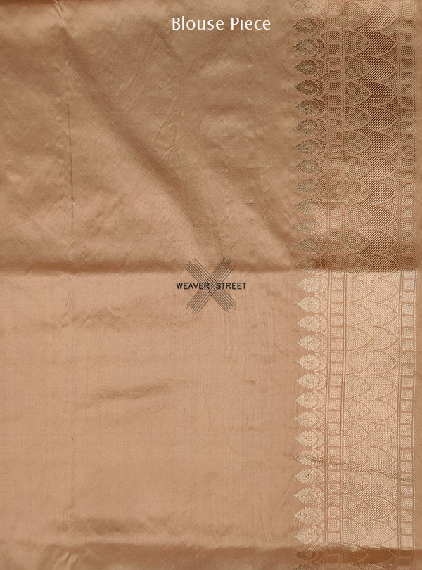 Peach Katan silk Handwoven Banarasi saree with alfi Kadwa buta. 6 BLOUSE