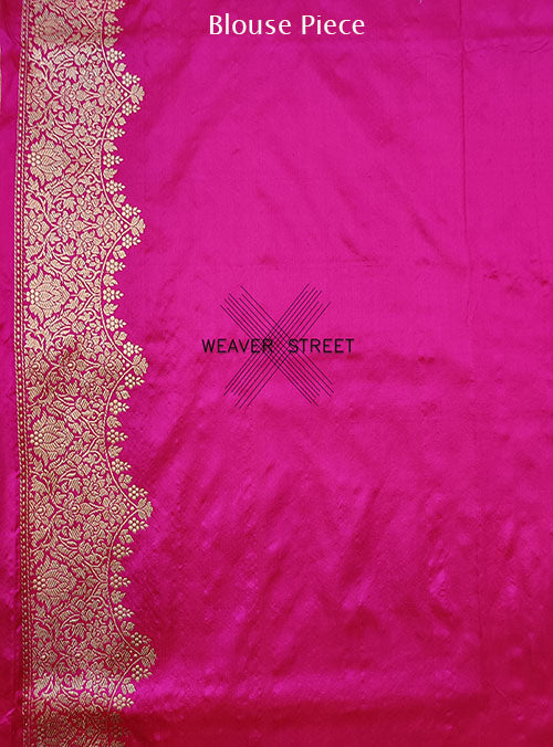 Pink Katan Silk Handwoven Banarasi saree with Floral Kadwa Jangla (6) blouse