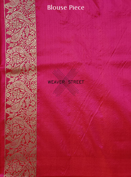 Pink Katan Silk Handwoven Banarasi saree with bird pair round buta (6) blouse