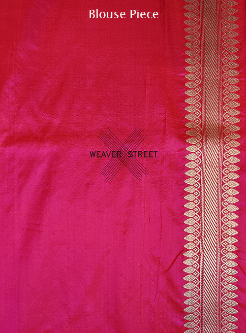 Pink Katan Silk Handwoven Banarasi saree with meenedar flower shape buti (7) blouse