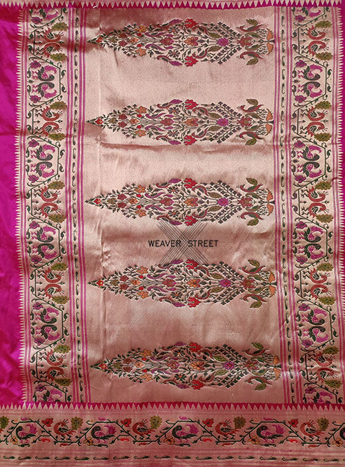 Pink Katan silk Handwoven Banarasi saree with Paithani border (5) pallu