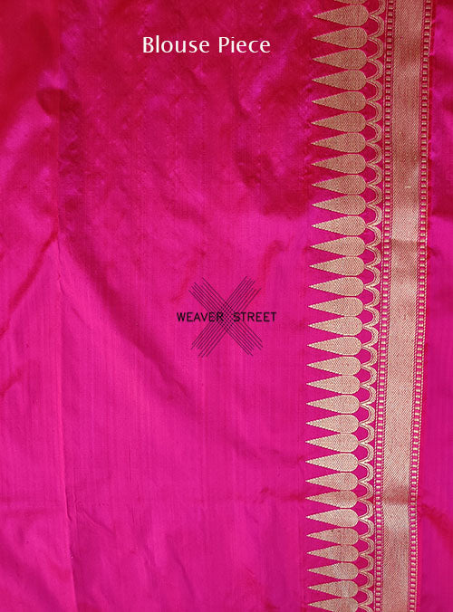 Pink Katan silk Handwoven Banarasi saree with meenedar peacock buti. 6 BLOUSE