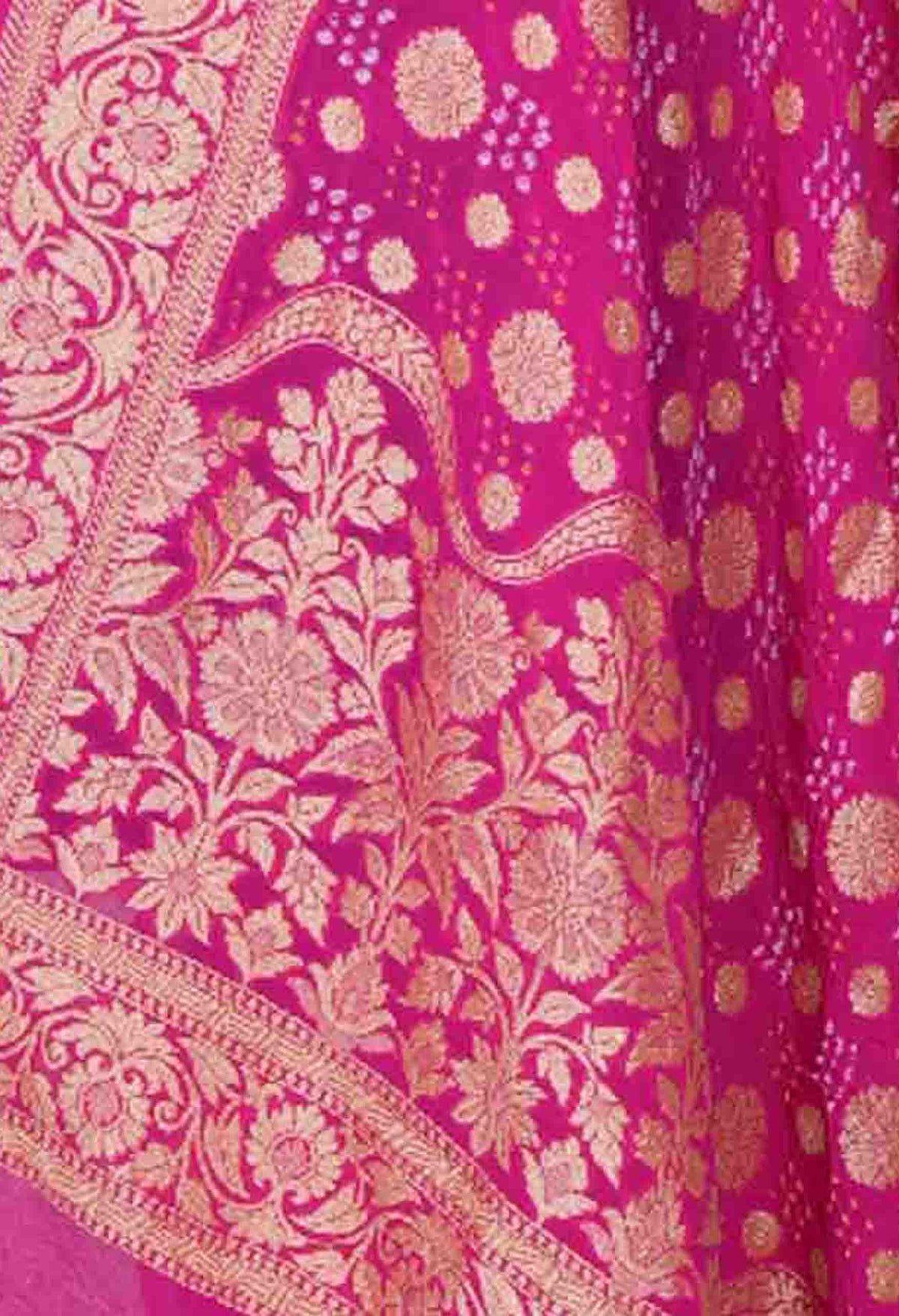 Pink Khaddi Georgette Bandhani dupatta with flower buti