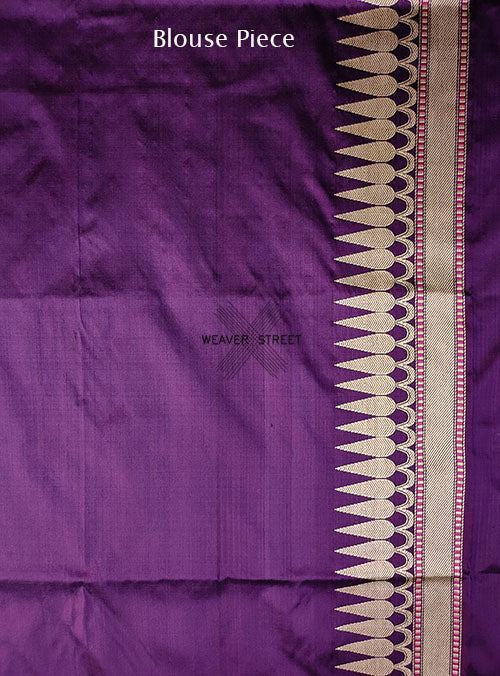 Purple Katan silk Handwoven Banarasi saree with meenedar peacock buti. 6 BLOUSE