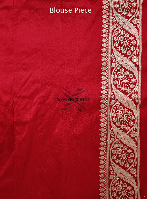 Red Katan silk Handwoven Banarasi saree with tilfi bird buta. 6 BLOUSE