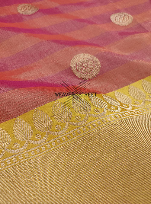 Red Pink Cotton Tissue Handwoven Banarasi Saree with round kadwa buta (2) detail