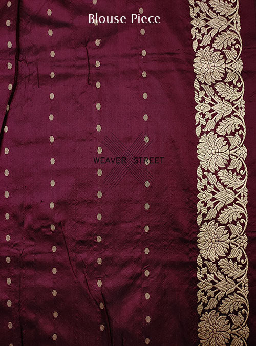 Wine Katan Silk Handwoven Banarasi saree with floral stripes (6) blouse