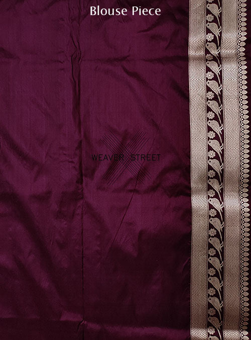 Wine Katan silk Handwoven Banarasi saree with meenedar Bird pair buti (6) blouse