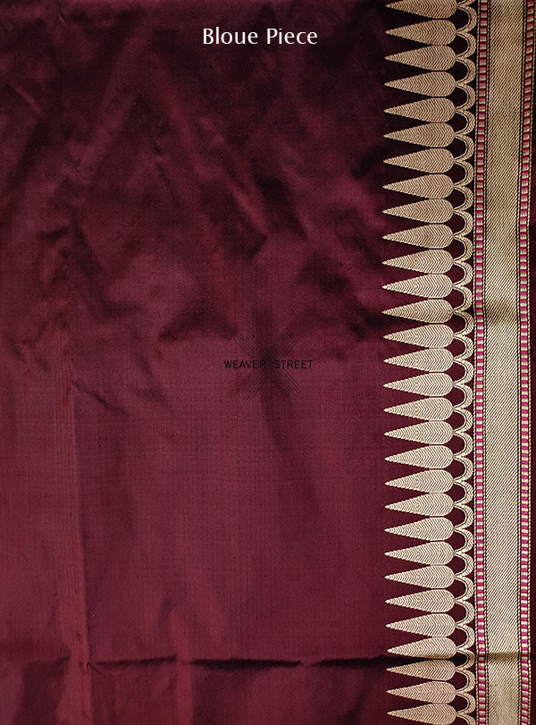 Wine Katan silk Handwoven Banarasi saree with meenedar peacock buti. 6 BLOUSE