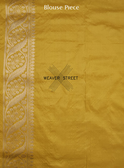 Yellow Katan silk Handwoven Banarasi saree with tilfi bird buta (6) blouse