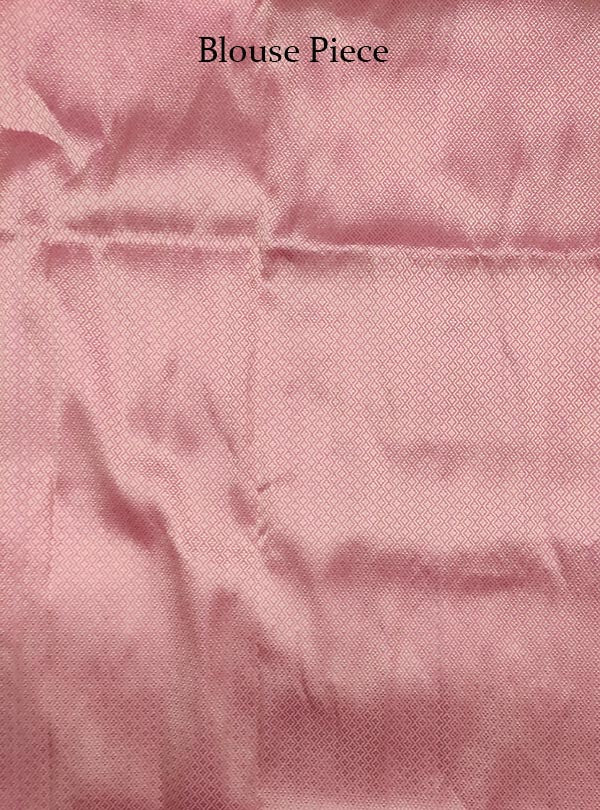 Baby pink katan silk tanchoi Banarasi saree with thin strip pattern (5) Blouse piece