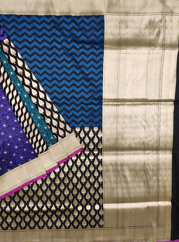 Black Katan silk Banarasi saree with multiple pattern jaal (1) main