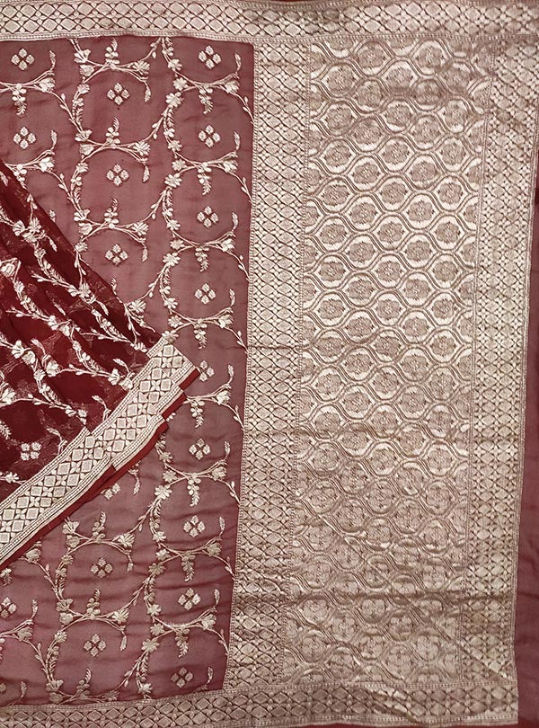 Coffee brown khaddi georgette Banarasi saree with stylized jaal (1) main