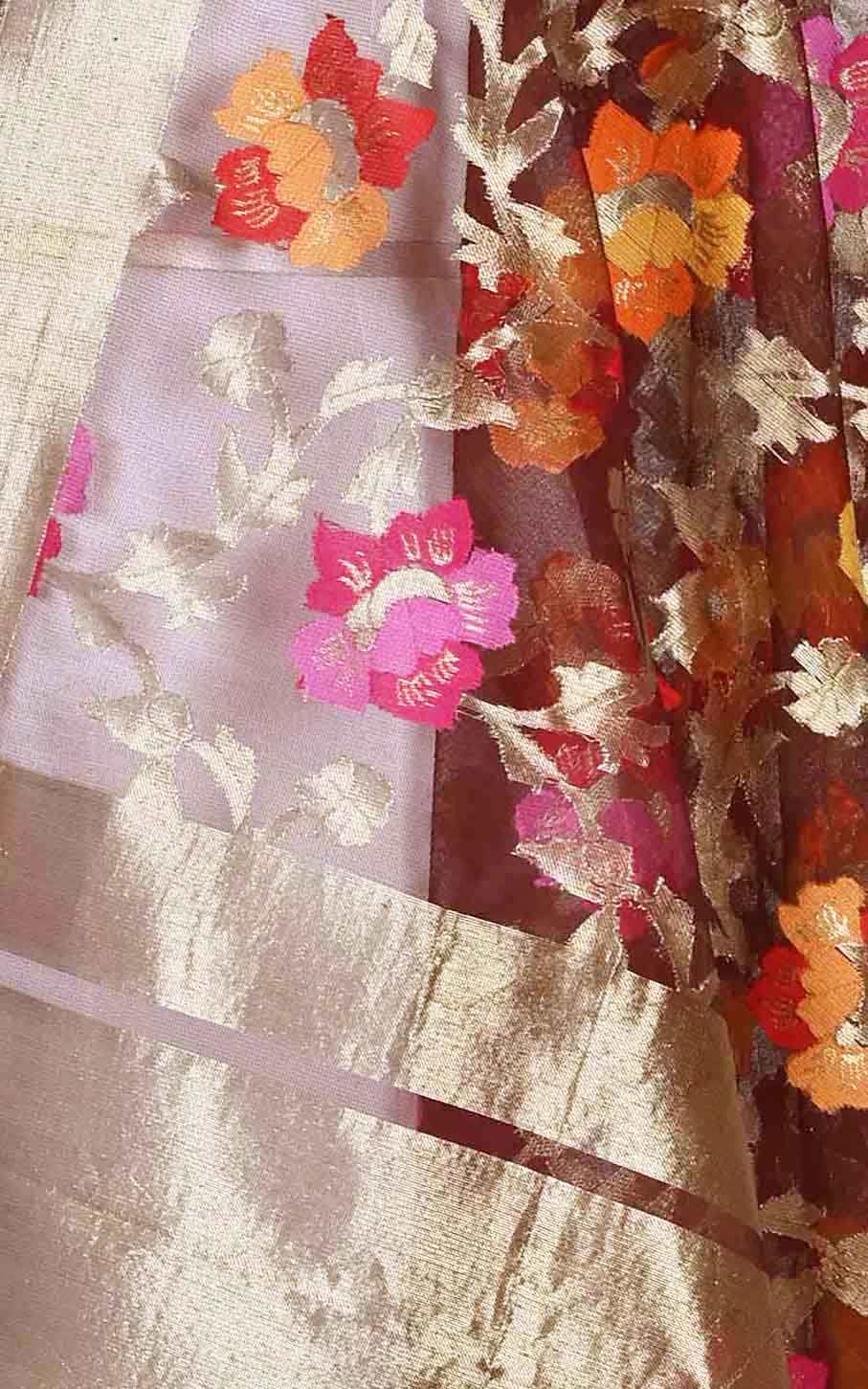 Cola kora silk Banarasi dupatta with multi color flower jaal (2) Close up