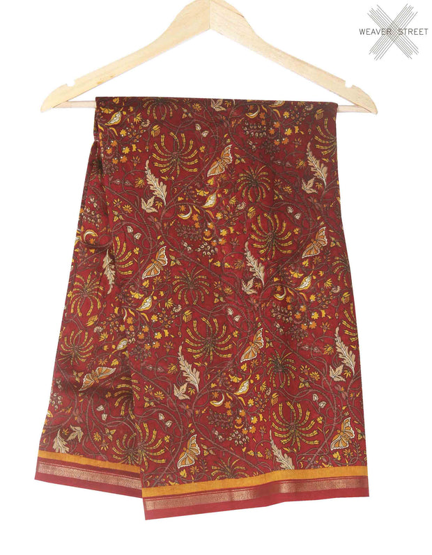Maroon butterfly printed silk cotton saree (1) main