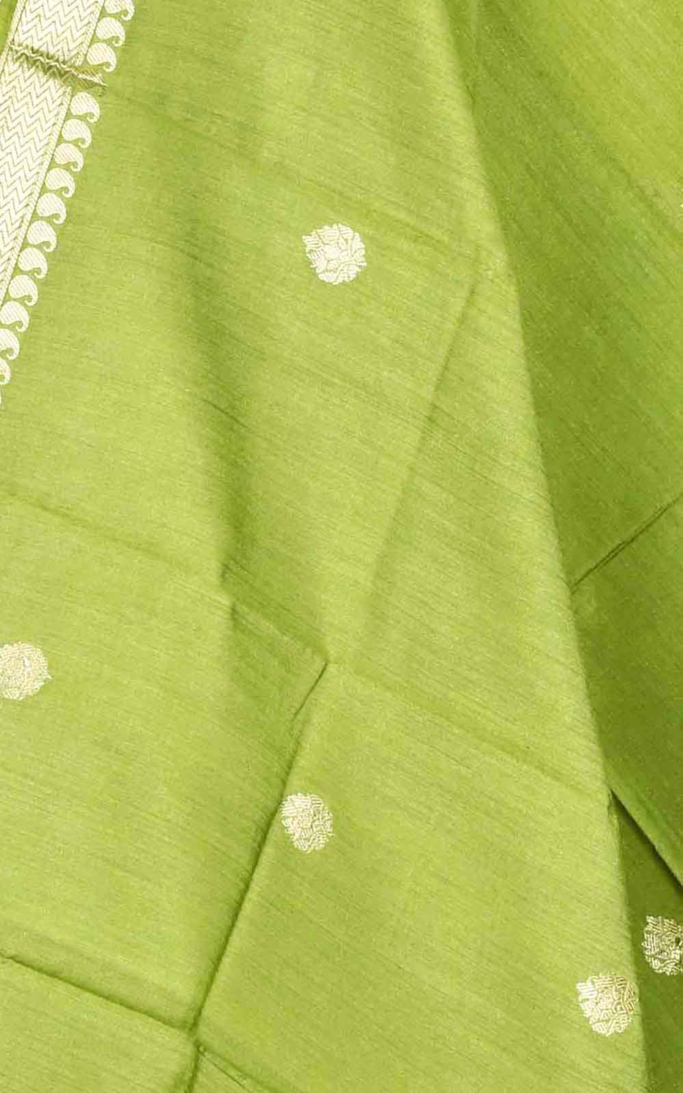 Olive green muga silk Banarasi dupatta with small leaf shape booti(2) Close up