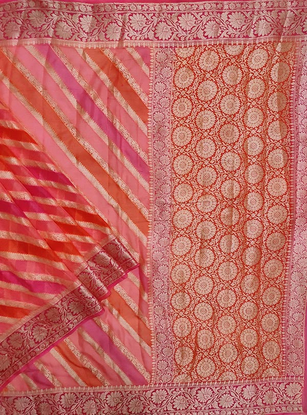 Peach Orange multi color chiffon Lehariya Banarasi saree (1) main