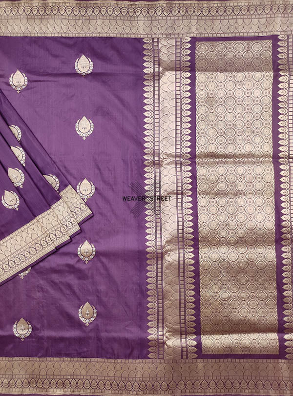 Byzantium Purple Pure Silk Banarasi Bridal Saree BBS-024 – Nazranaa