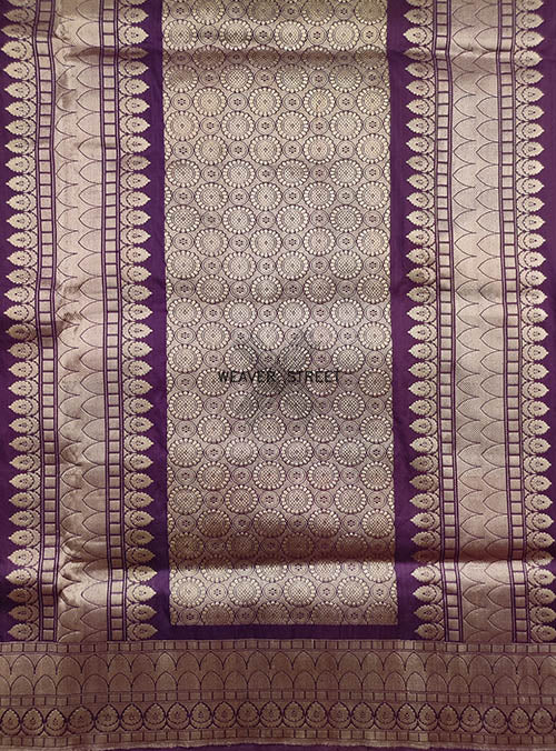 Ash Purple Katan silk Handwoven Banarasi saree with alfi Kadwa buta. 5 PALLU