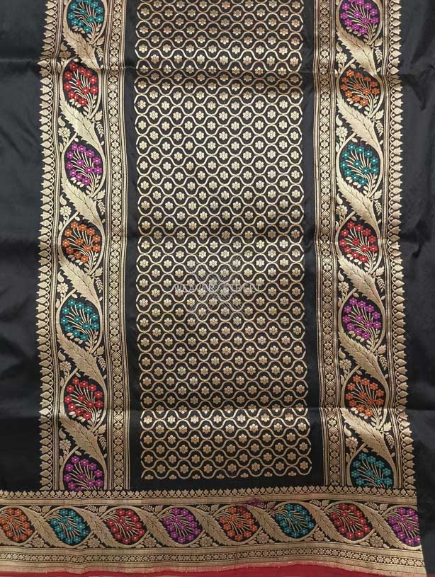 Black Katan Silk Handwoven Banarasi saree with meenedar paisley buta 2 pallu