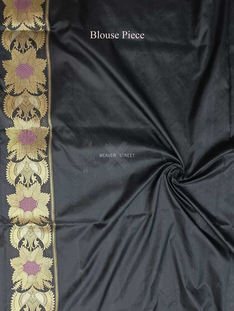 Black Katan Silk Handwoven Banarasi saree with ogee pattern kadhwa jaal  6 blouse piece