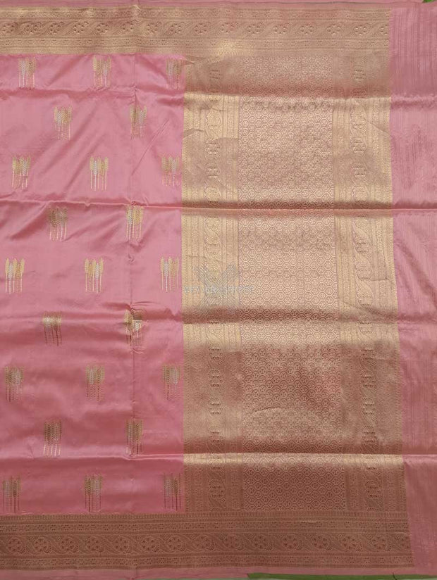 Charm Pink Katan Silk Handwoven Banarasi saree with tilfi arrow kadhwa buta 1 main
