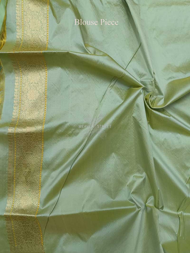 Columbia Blue Katan Silk Handwoven Banarasi saree with meenedar flower kadhwa buti 6 blouse piece