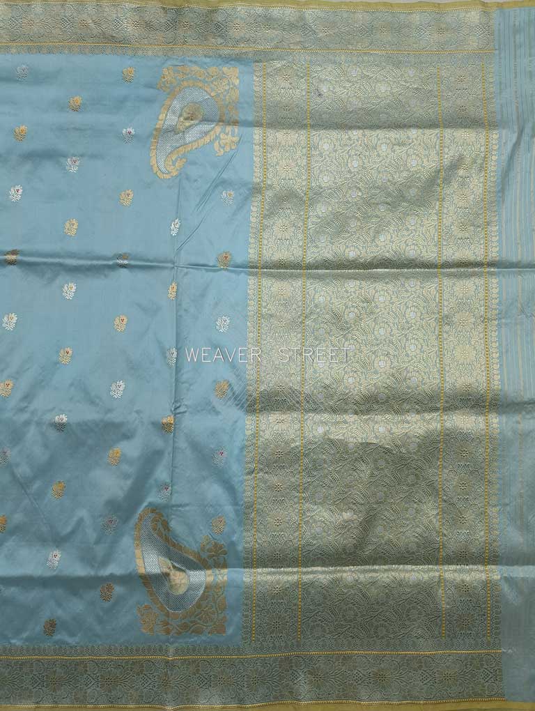 Columbia Blue Katan Silk Handwoven Banarasi saree with meenedar flower kadhwa buti 1 main