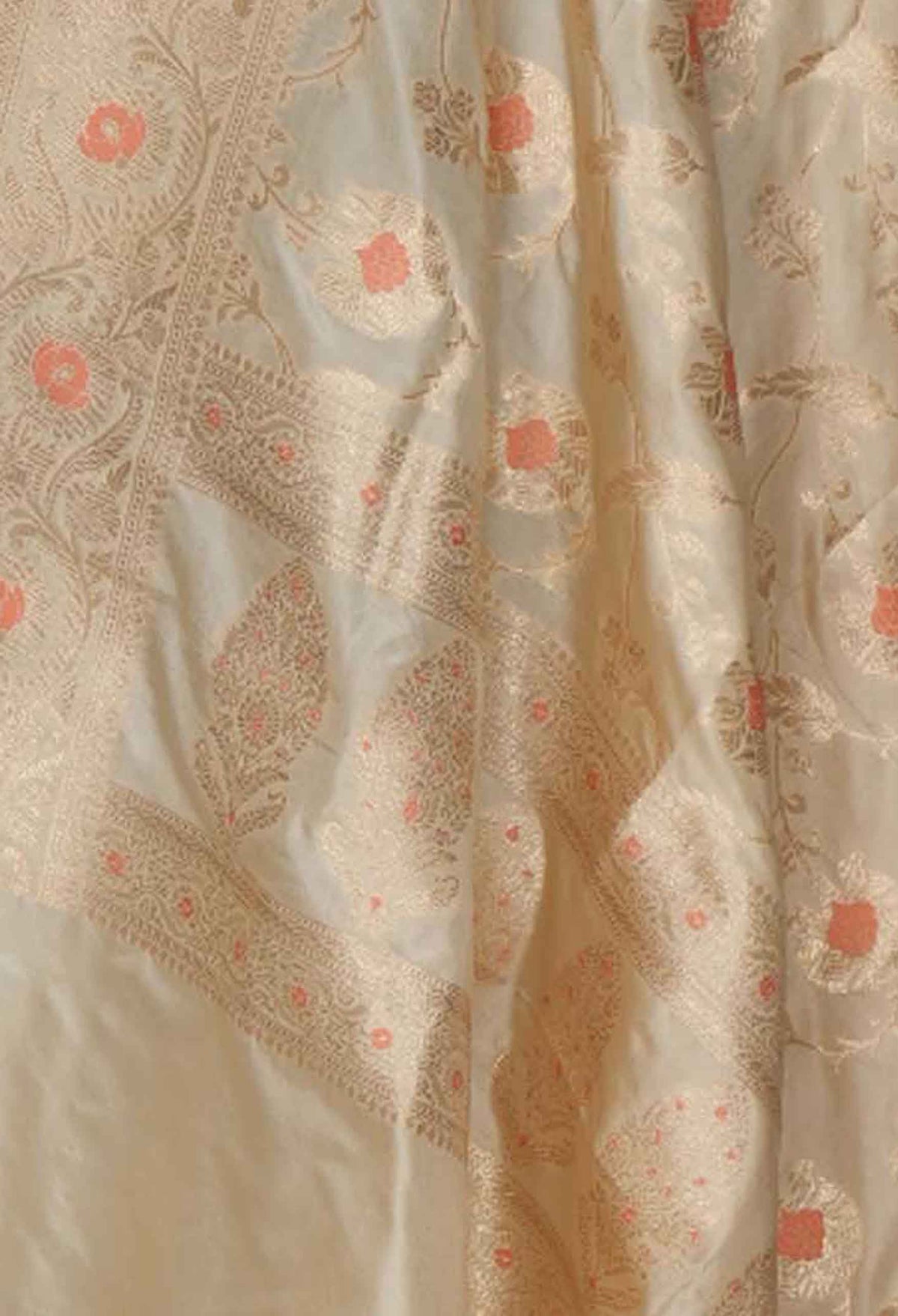 Cream Katan silk Banarasi dupatta with meenedar floral jaal (WSDP421)