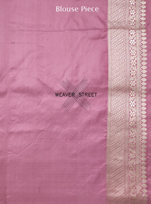 Dusky Pink Katan silk Handwoven Banarasi saree with alfi Flower buta (6) blouse