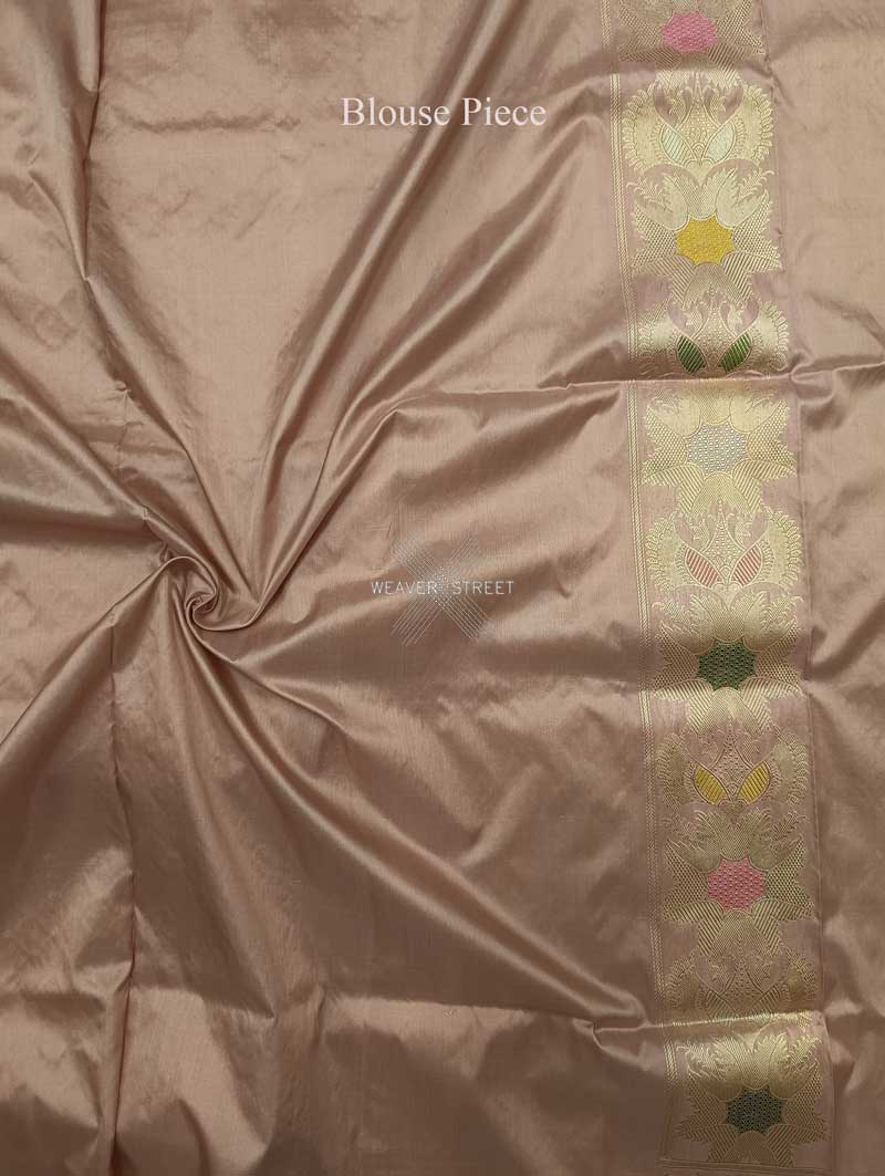 Dusty Pink Katan Silk Handwoven Banarasi saree with ogee pattern kadhwa jaal 6 bvlouse piece