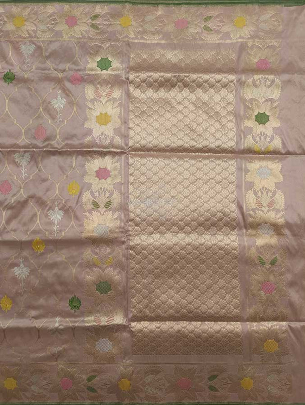 Dusty Pink Katan Silk Handwoven Banarasi saree with ogee pattern kadhwa jaal 1 main