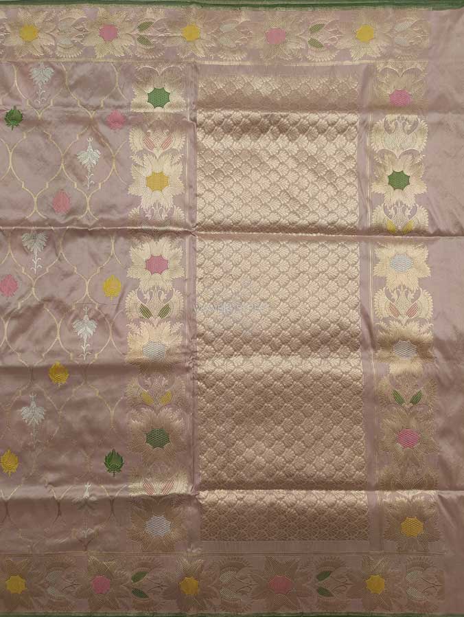 Dusty Pink Katan Silk Handwoven Banarasi saree with ogee pattern kadhwa jaal 1 main