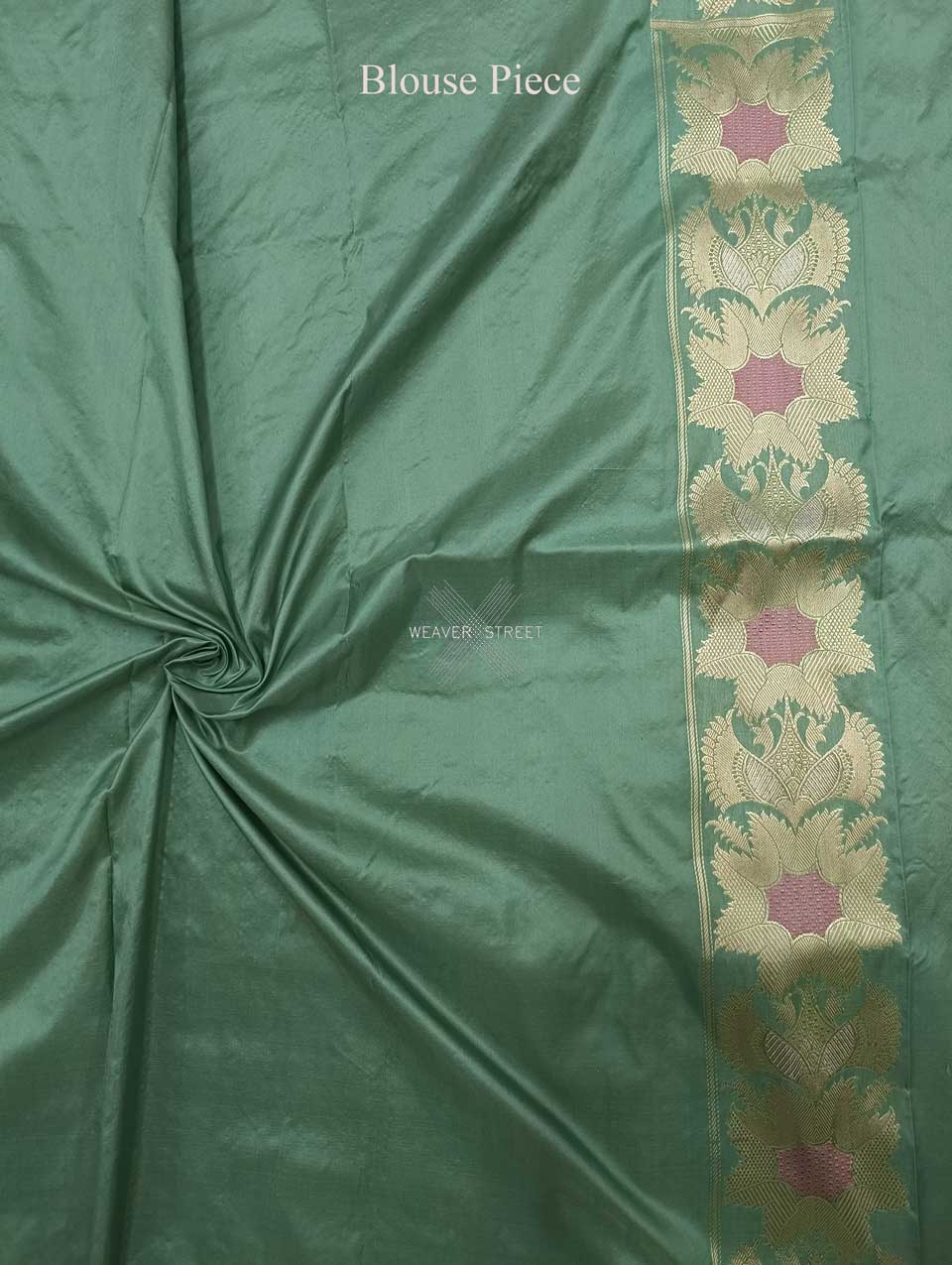 Fern Green Katan Silk Handwoven Banarasi saree with ogee pattern kadhwa jaal 6 blouse piece