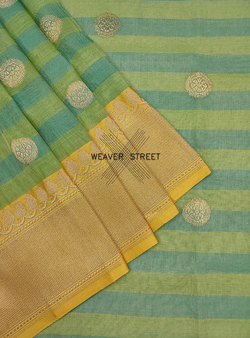 Green Cotton Tissue Handwoven Banarasi Saree with round kadwa buta (3) close up
