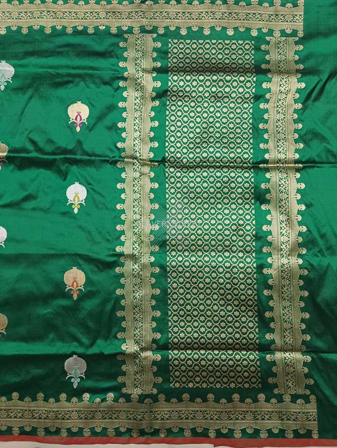 Green Katan Silk Handwoven Banarasi saree with Meenedar Anar kadhwa Buta 1 main