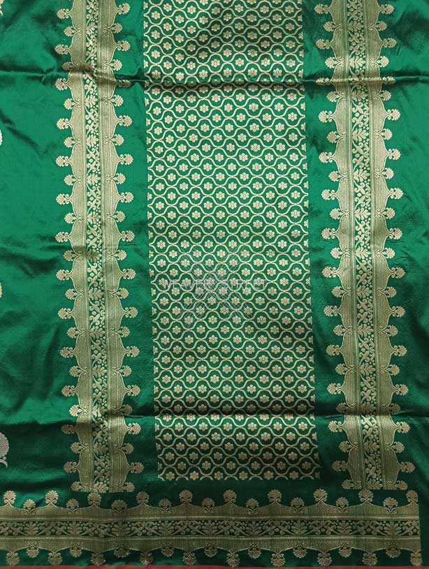 Green Katan Silk Handwoven Banarasi saree with Meenedar Anar kadhwa Buta 2 pallu