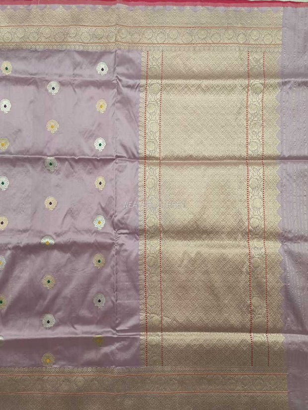 Light Lavender Katan Silk Handwoven Banarasi saree with alfi meenedar stylized kadhwa buti 1 main