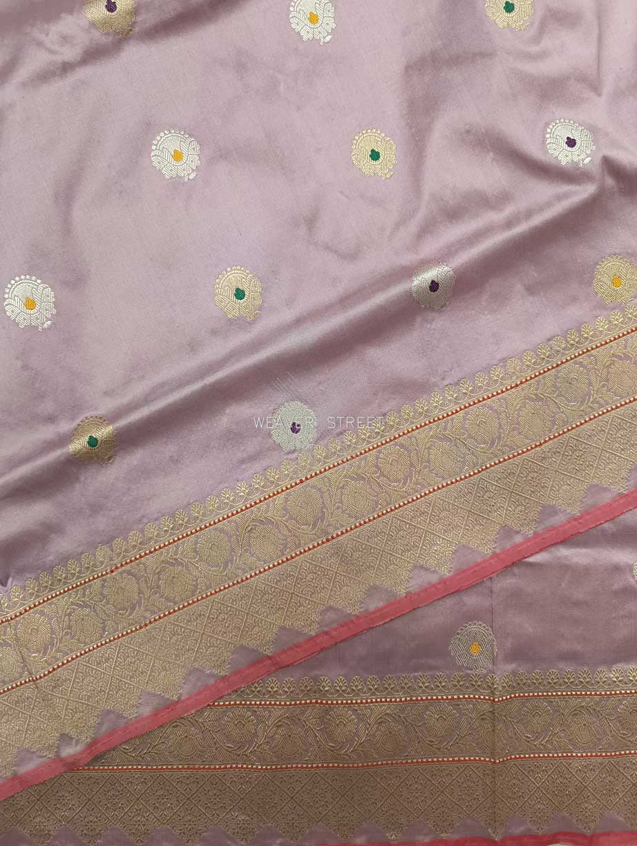 Light Lavender Katan Silk Handwoven Banarasi saree with alfi meenedar stylized kadhwa buti 5 details